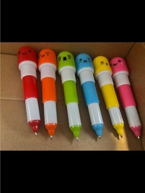 Set of 6 Cute Multicolor Character Grip Ballpoint Pens
